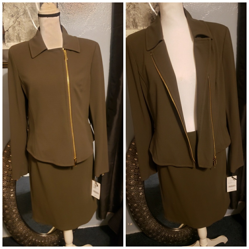 (NWT)2 piece olive colored jacket+skirt set!